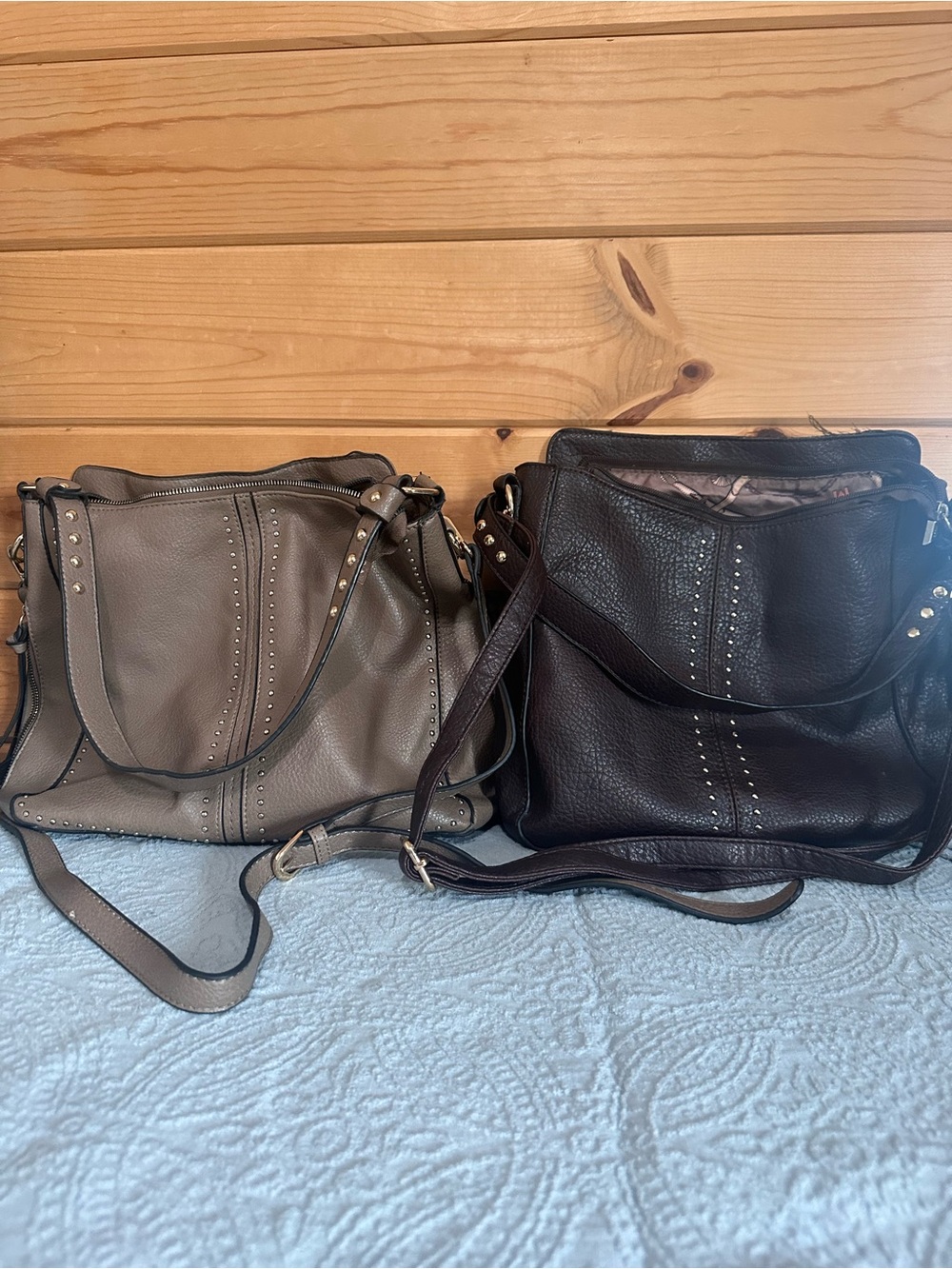 2 Montana West Brown Stud-Accent Shoulder Bags
